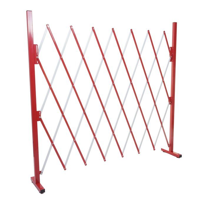 Barrière de securite clôture à ciseau par e par tensible aluminium rouge-blanc hauteur 153 largeur 28-200