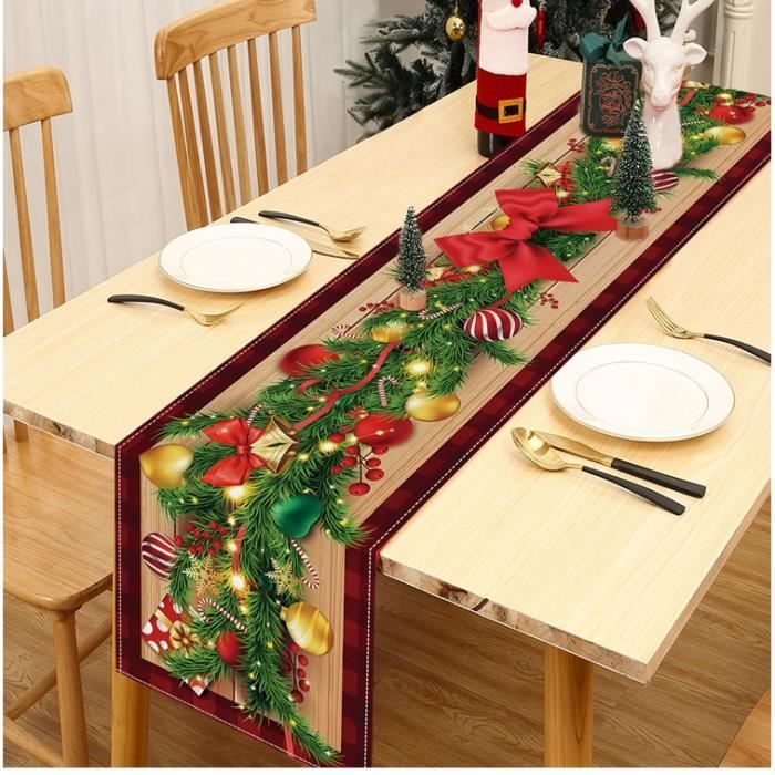 Chemin de Table Noël lin 183 cm x 33 cm Décoration de Table Noël + Saison de l