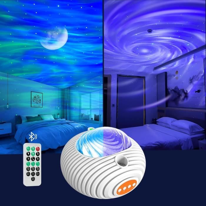 Projecteur LED Aurores Boréales Et Vagues Océaniques 2 En 1 - Télécommande, 7 Couleurs, Synchronisation Musique