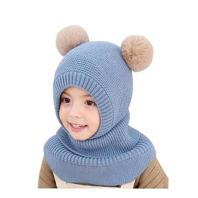 Cagoule Enfant Bonnet Bebe Fille Garcon Chaud Bonnet d hiver Enfant Ensemble Chapeau Hiver echarpes 2 en 1 Bebe Tricot 1 5 Ans Bleu Cdiscount Pret a Porter