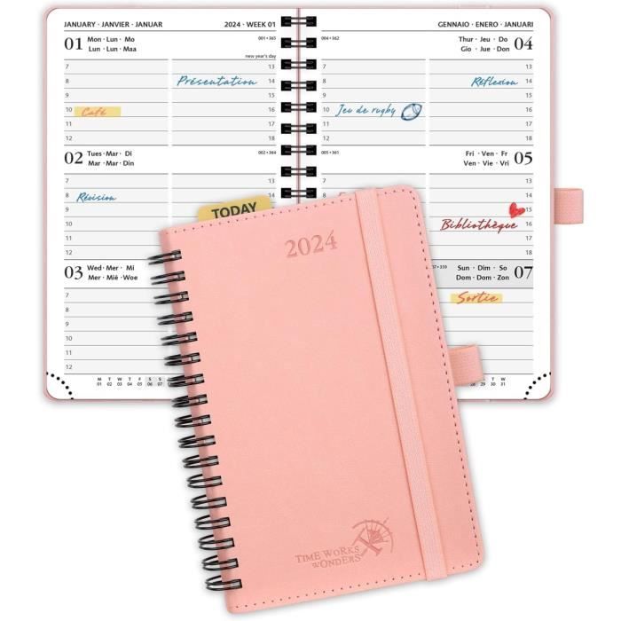 OBERTHUR - 1 Agenda Semainier Carré 16 NEA FLEX - Janvier 2026 à Décembre 2026 - Dimension 16 X 16 Cm - Couverture Lila