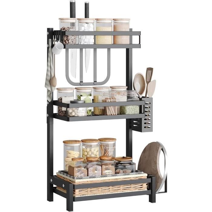 Étagère De Cuisine En Métal Étagère À Épices Plan De Travail Étagère À Épices À 2-3 Niveaux Étagères De Rangement Avec Su[J4993]