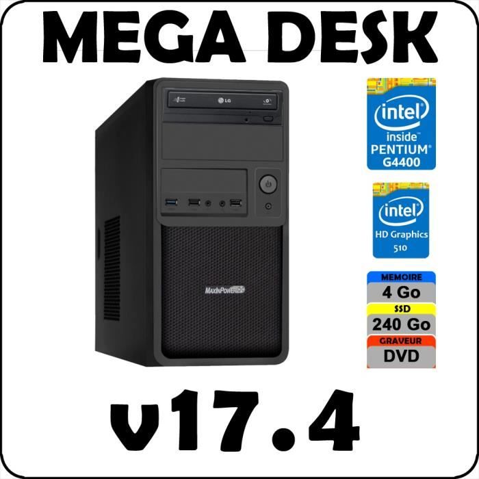 Achat Ordinateur de bureau PC MEGA DESK Pentium G4400 / 4 Go DDR4 / SSD 240 Go / Windows 10 Home 64 bits pas cher