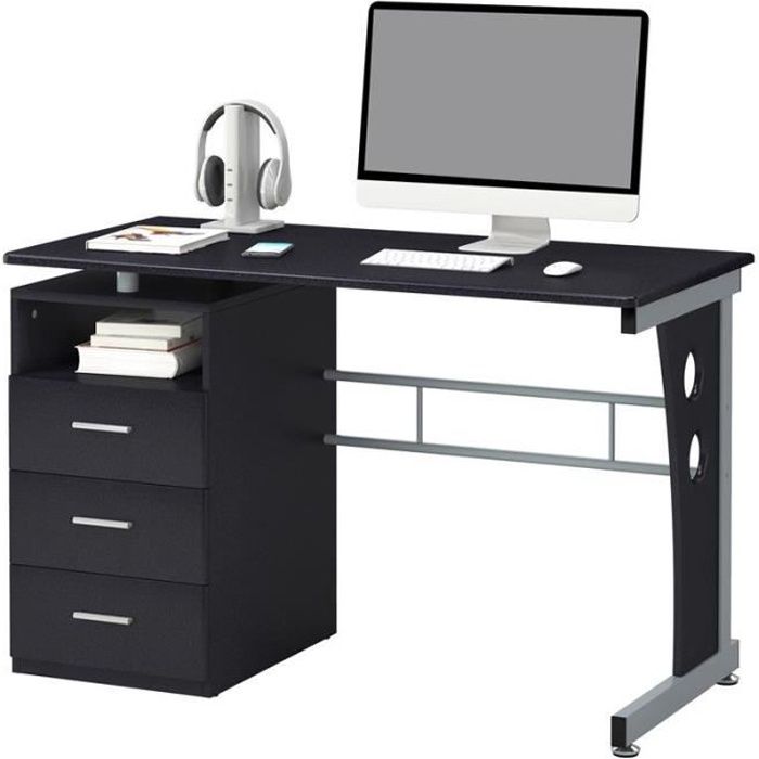 Bureau Informatique Noir Avec Tiroirs De Rangement Achat Vente Bureau Bureau Informatique Noir Cdiscount