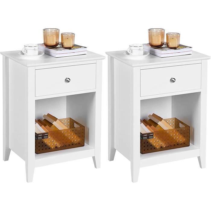 VASAGLE Tables De Chevet, Avec 2 Tiroirs Et Compartiment Ouvert, Blanc
