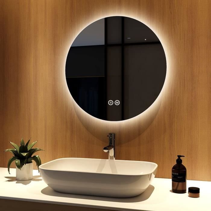 Miroir Salle De Bain LED 60cm Avec Horloge Et Anti-buée - Cadre Doré IP44