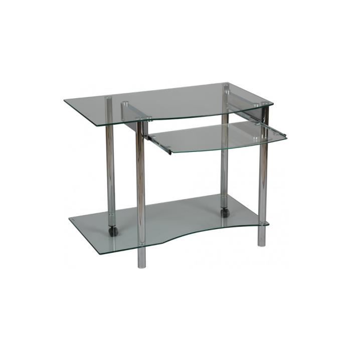Bureau Informatique Verre Trempe Avec Tablette Coulissante 89