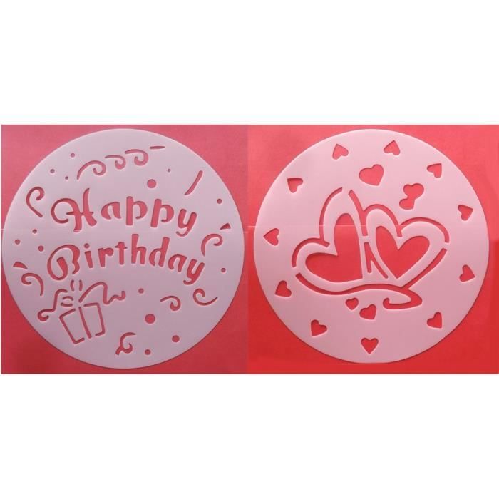 Pochoir Gateau Coeur Et Happy Birthday Lot De 2 Decoration Patisserie Cdiscount Beaux Arts Et Loisirs Creatifs