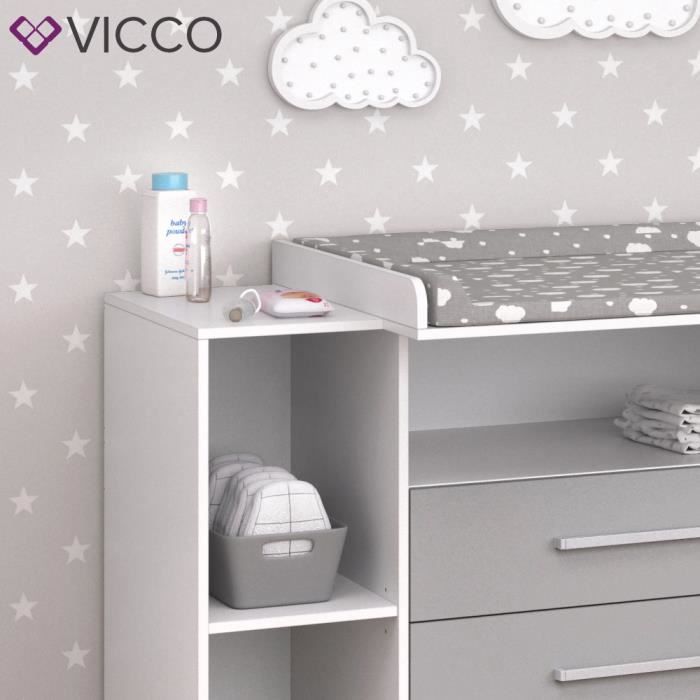 VICCO commode à langer OSKAR blanc gris étagère à langer meuble