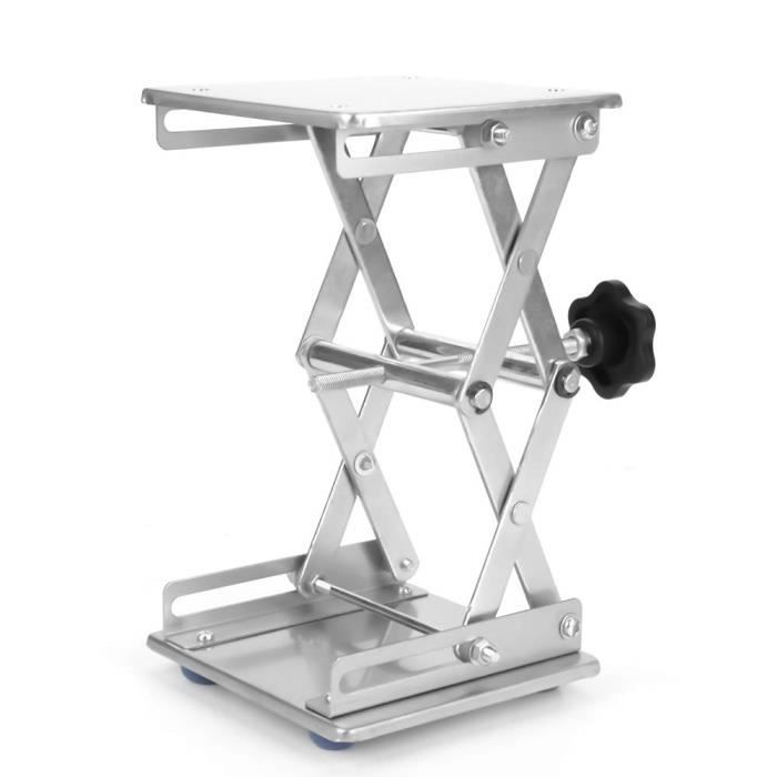 Table Élévatrice Laboratoire Acier Inox - 100x100mm - Réglage Manuel Par Volant - Hauteur 45-158mm