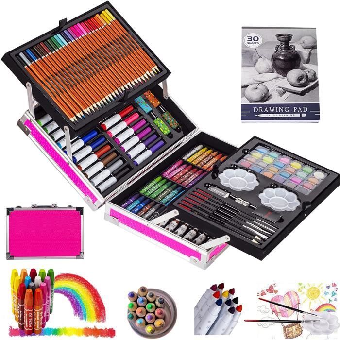 Set de dessin, malette de coloriage enfant, avec caisse en bois, 79 pièces,  matériau: bois, métal - Crayon de couleur - Achat & prix