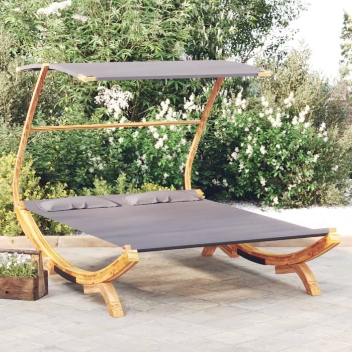 VidaXL Lit repos et auvent 165x203x138cm Bois courbé massif Anthracite