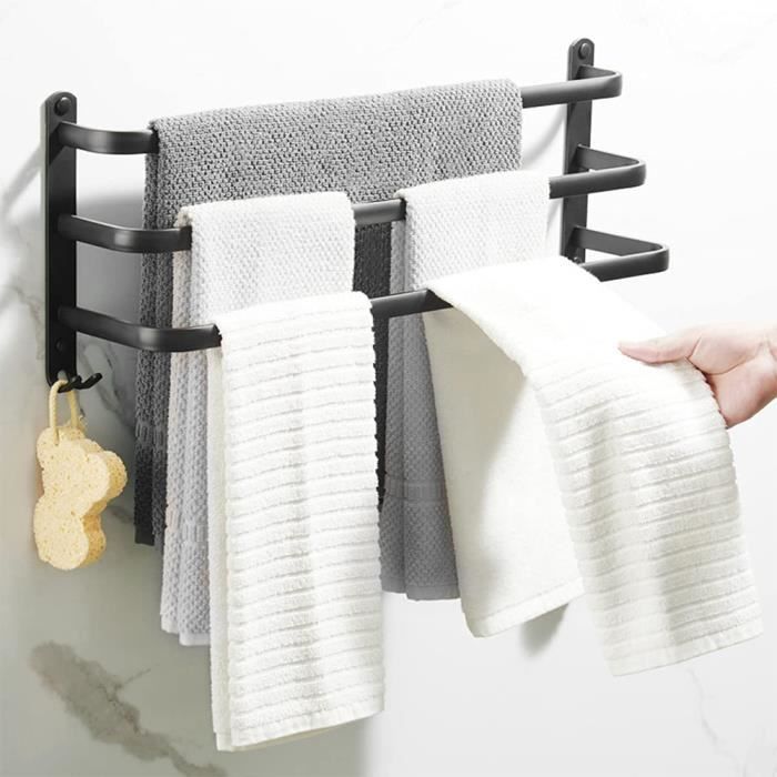 Porte-Serviettes Murale En Aluminium Double Couche 50 Cm - Étagère Salle De Bain, Hôtel, Cuisine, Blanc - 8