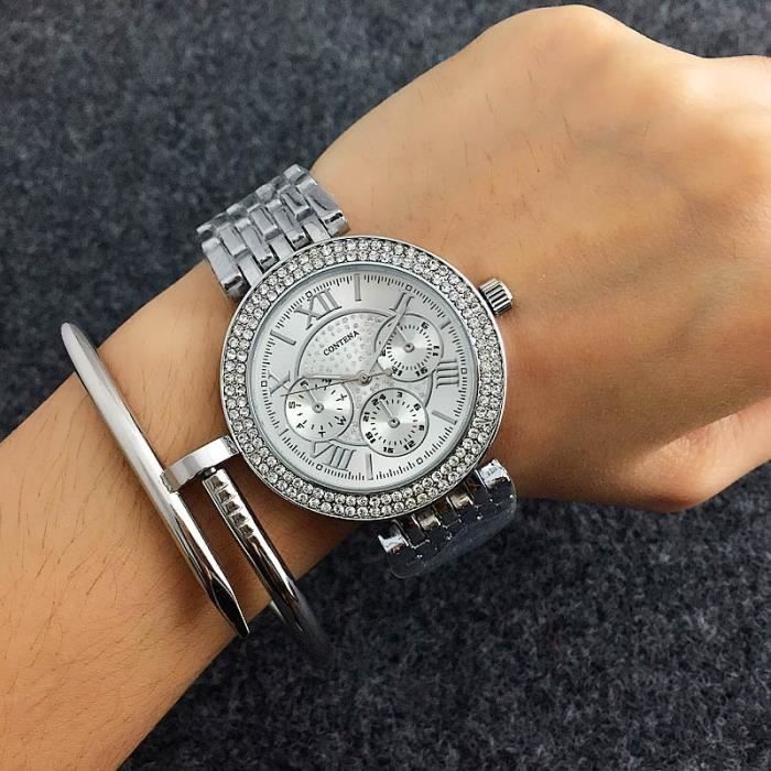 Montres montre de luxe avec strass pour femmes en acier dor la