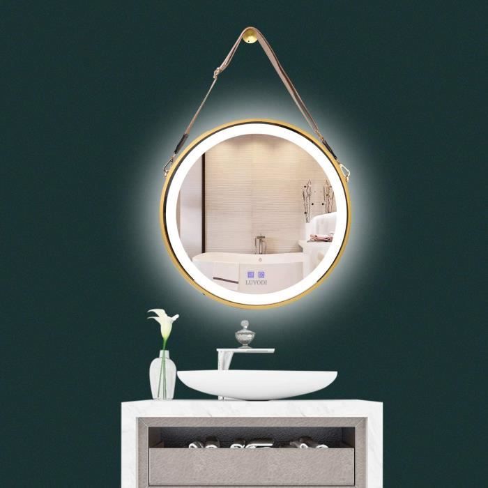 Miroir Salle Bain Rond avec Éclairage Intégré Anti-buée 50cm