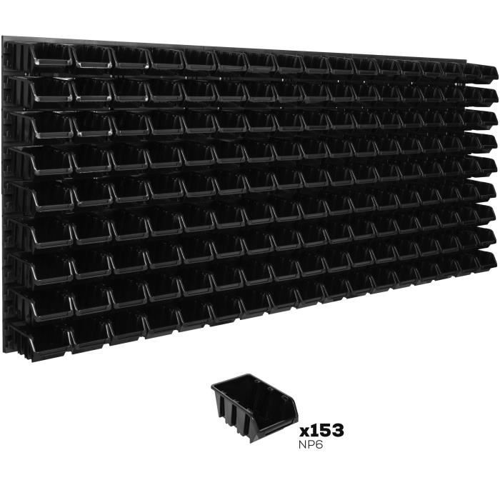 Étagère murale - Système de rangement - 174 x 78 cm - Noir - 153 boîtes empilables - Universelle