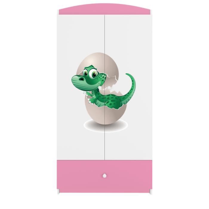 armoire enfant petit dinosaure 2 portes 1 tiroir de rangement - rose