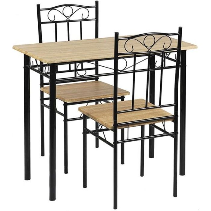 ensemble table à manger - eggree - hêtre clair et noir - style industriel - 90x48x75 cm