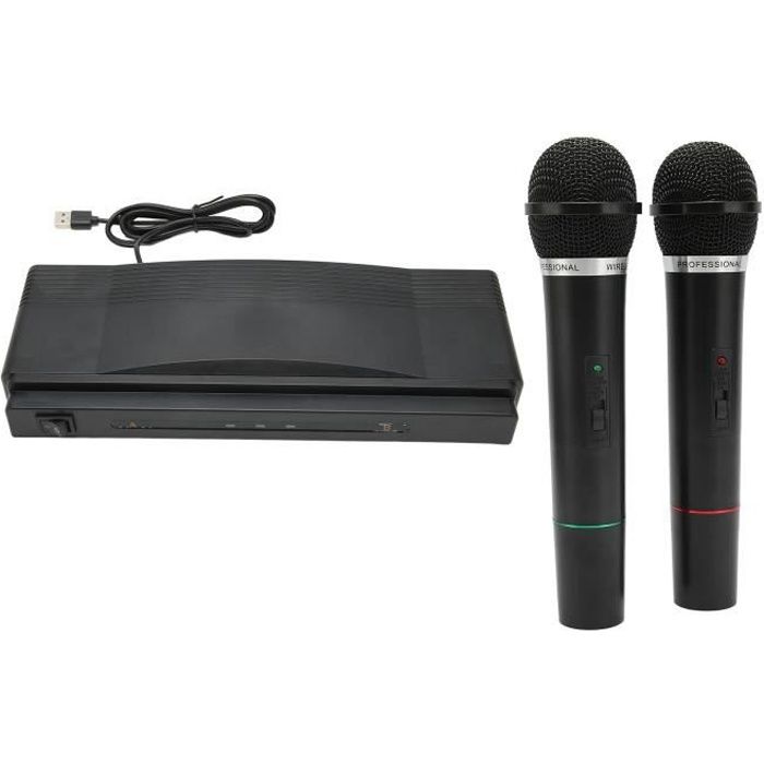 Fdit Microphone à main Microphone sans fil portable 1 récepteur pour 2 micros 2.4G VHF micro karaoké dynamique pour performance
