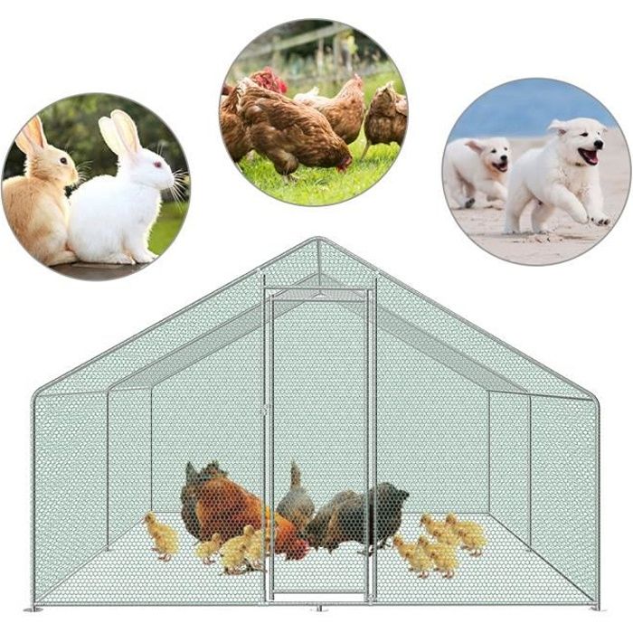 Meilleurs prix pour HENGMEI 12 m² Enclos poulailler,Acier galvanisé Parc grillagé Cage Extérieure pour Animaux Poulets avec toit en PE 3 x 4 x 2 m