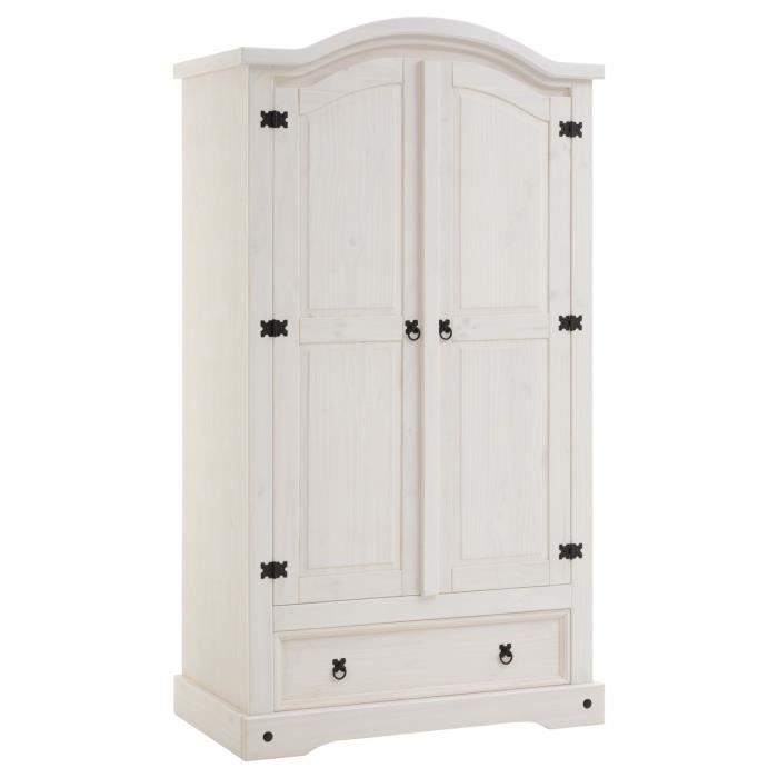 Armoire Rural Penderie Pour Vetements En Pin Massif Blanc Avec 2