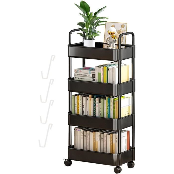 Chariot De Rangement 4 Étages Avec Roulettes - 98,5 X 37 X 25 Cm - Pour Cuisine, Salon, Bureau | Meuble Roulant Multifonction