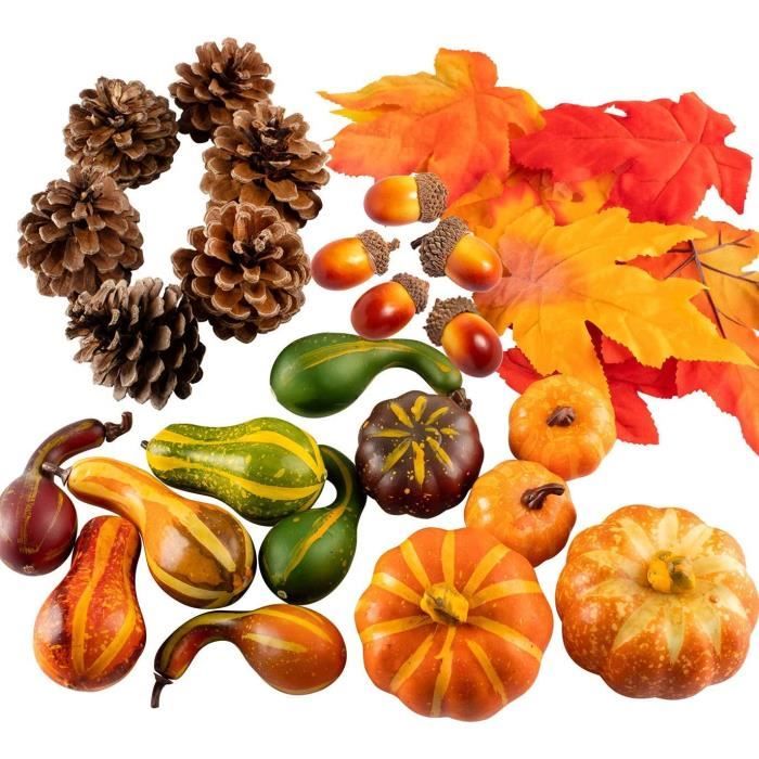 Citrouilles Artificielles Décorations Automne - Avec Feuilles D'érable, Baies, Pour Table Thanksgiving, Photo, 20x19 Cm - 2
