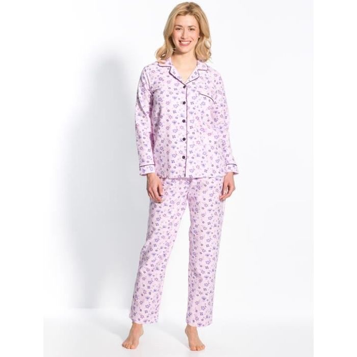 Pyjama en flanelle pur coton femme Imp. rose Cdiscount Pr t