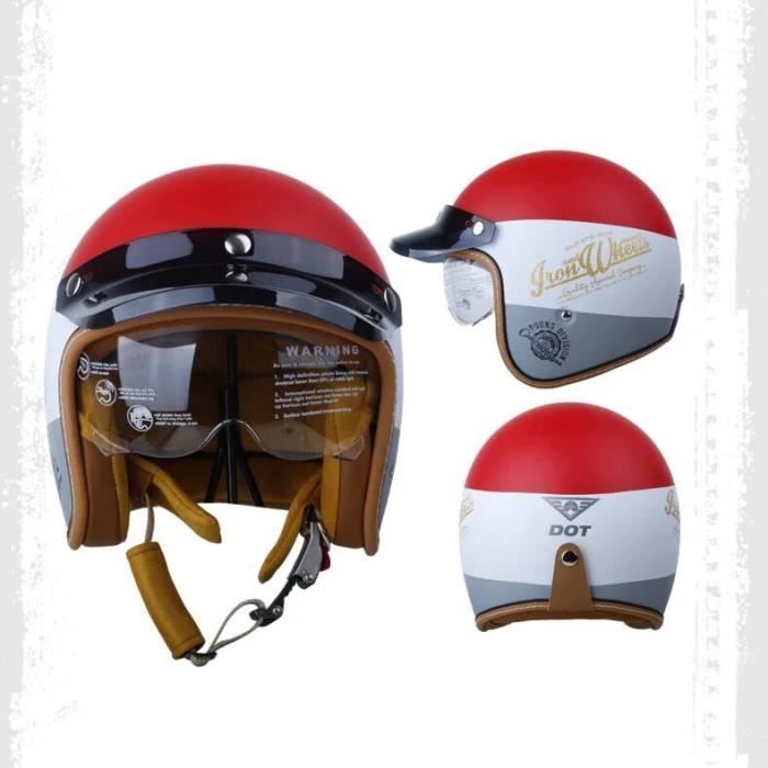 Casque De Moto Vintage À Visage Ouvert Casque De Moto Jet Crash Casque Léger De Sécurité Électrique Casque Motard ECE Retro Avec Visière Casque Pilote Scooter Pour Hommes Et Femmes,Bright black,L