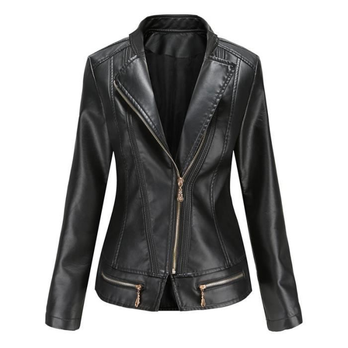 Blouson Femme en Cuir Fashion Slim Fit Printemps Automne Couleur unie Confortable Veste en Cuir PU Marque Luxe Veste Femme Noir Noir Cdiscount Pret a Porter