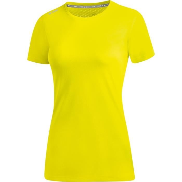 t-shirt de running pour femme jako run 2.0 - jaune fluo - manches courtes respirantes