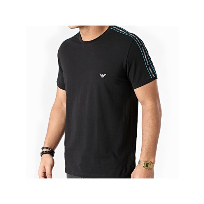 Tee shirt stretch a bande logo Emporio Armani Homme Noir Manches courtes Col rond Noir Cdiscount Pret a Porter
