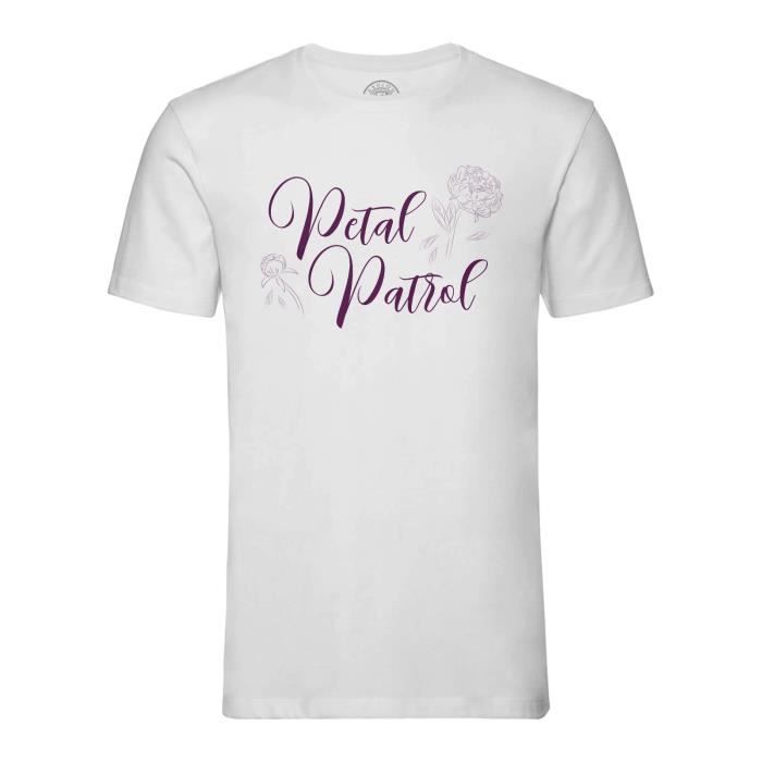T-shirt Homme Col Rond Blanc Petal Patrol Calligraphie Mariage Noces Fiancée
