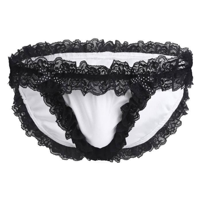 Slip String Homme Dentelle Noire Et Rose - Taille 70-90cm - Neuf Avec étiquettes