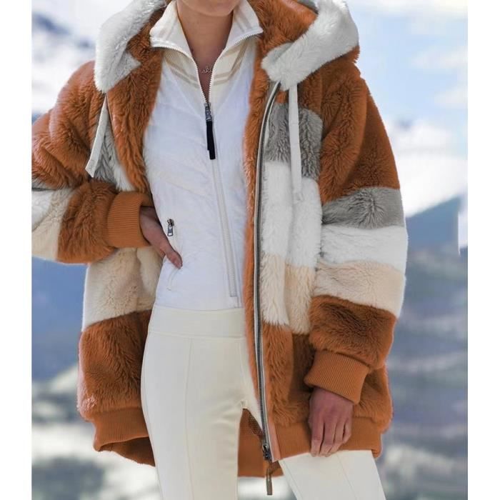 Manteau en fausse fourrure mi-long Marron Femme Marron