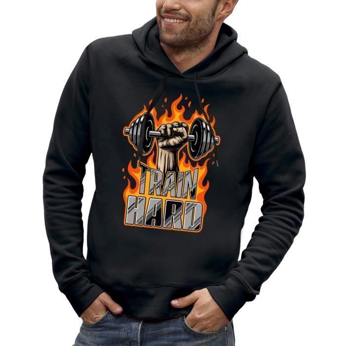 Sweat capuche MUSCULATION TRAIN HARD Poids et Halt res