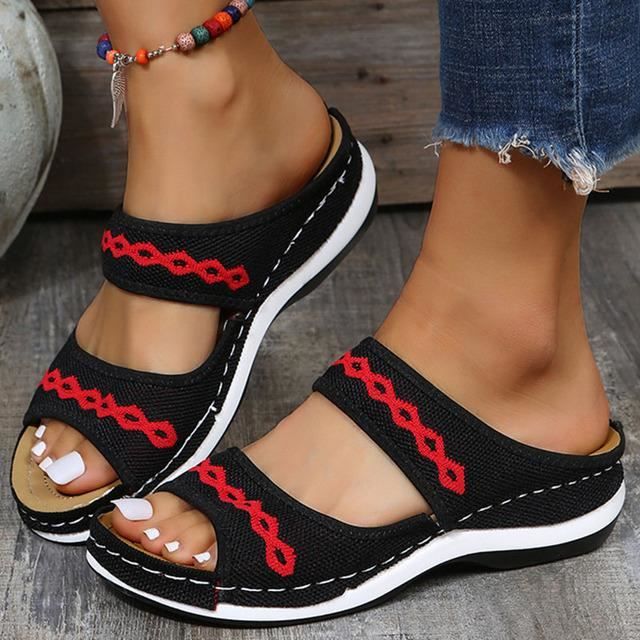Sandales pour femmes REMYCOO Chaussures d ete en maille respirante Talons bas Noir Noir Cdiscount Chaussures