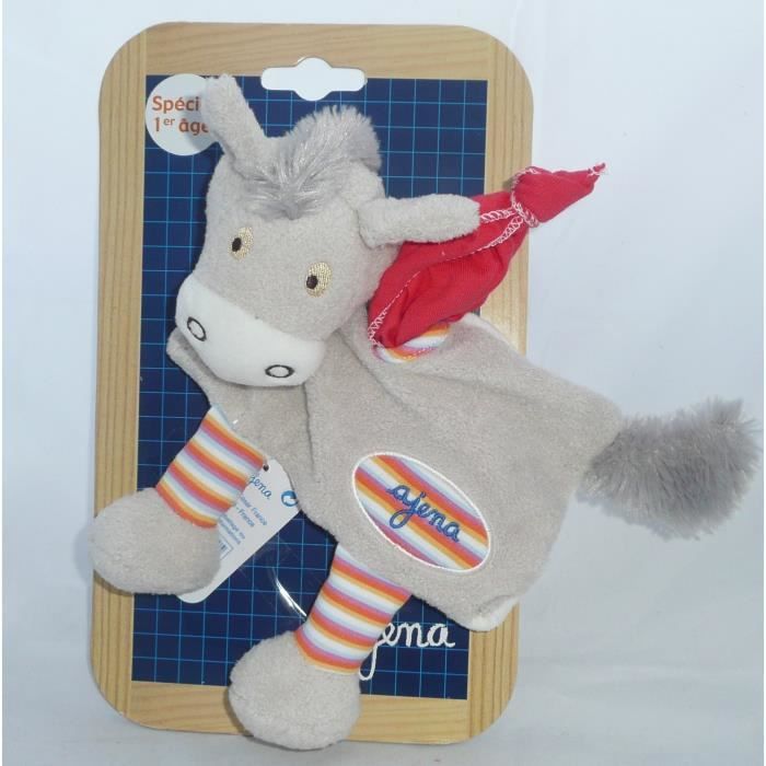 Nounours Ajena Doudou Ane gris et blanc 20 cm sur ardoise bebe fille garcon Cdiscount Puericulture Eveil bebe