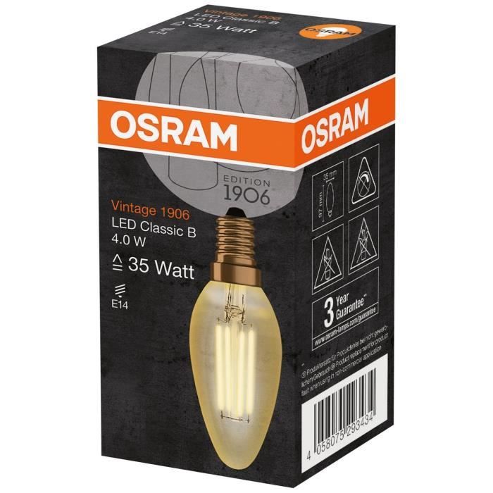 OSRAM Ampoule LED flamme Ed.1906 clair filament or - E14 - 4 W - 410 lm