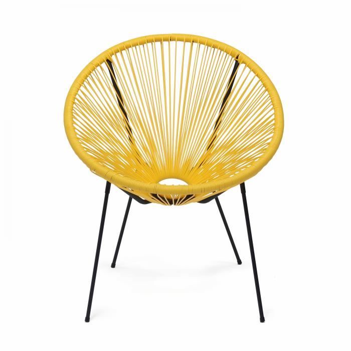 fauteuil de jardin - oviala - jaune - 70 x 76 x 79 cm - résine tressée