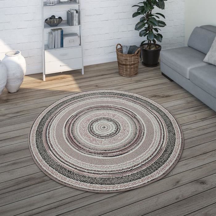 tapis rond interieur et exterieur pour balcon et terrasse avec design ethnique beige o 120 cm rond achat vente tapis cdiscount
