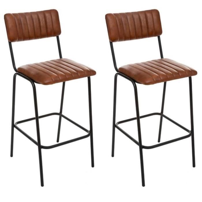 chaises de bar - paris prix - dario - cuir naturel - effet vintage - lot de 2