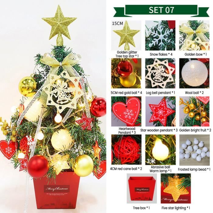 Mini Sapin De Noël 60 Cm Avec Guirlande LED, Pommes De Pin Et Boules - Décoration De Table Pour Maison Et Bureau - 7