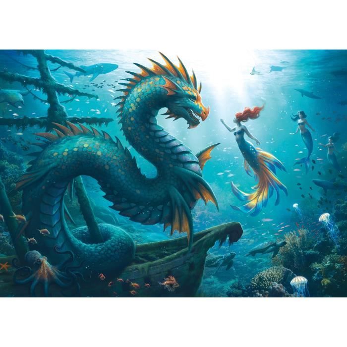 Puzzle 1000 pièces : Dragon sirène et tortues des profondeurs Ravensburger France
