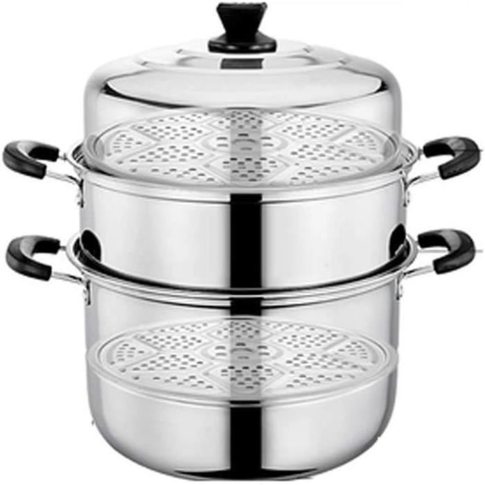 Cuiseur Vapeur 5 étages En Acier Inoxydable 30 Cm - Compatible Induction Et Lave-vaisselle - Avec Couvercle En Verre