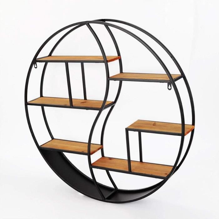 Étagère murale ronde, en métal et bois, étagère de rangement à cadre ...