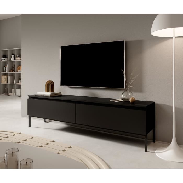 Meuble TV - SELSEY - Bemmi - 175 cm - Noir - Pieds hauts acier Meuble TV - SELSEY - Bemmi - 175 cm - Noir - Pieds hauts acier