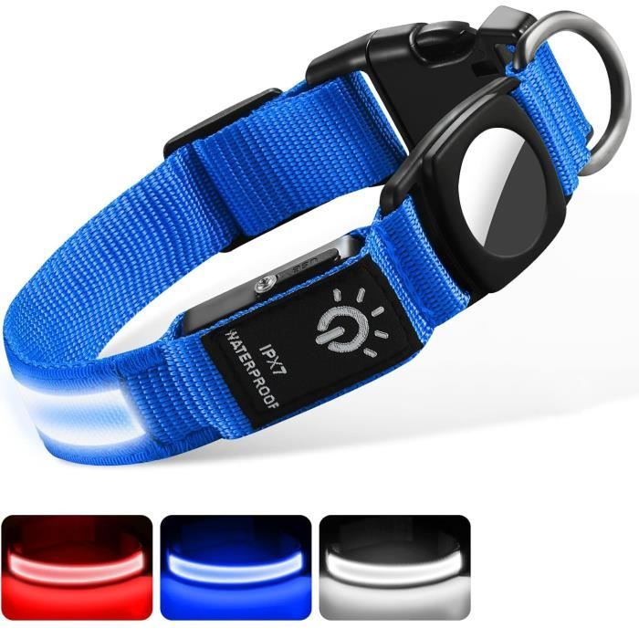 Meilleurs prix pour Collier Chien Lumineux Rechargeable et Etanche, LED Clignotant Collier de Sécurité pour Petits-Moyens-Gros Chiens - Bleu, L 39-55CM