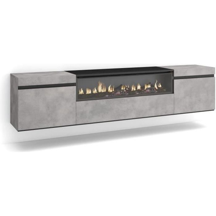Meuble TV Banc Télé 200x35x45cm Pour les TV jusquà 80 feu électrique Suspendu Mural Ciment RF2225 Meuble TV Banc Télé 200x35x45cm Pour les TV jusquà 80 feu électrique Suspendu Mural Ciment RF2225