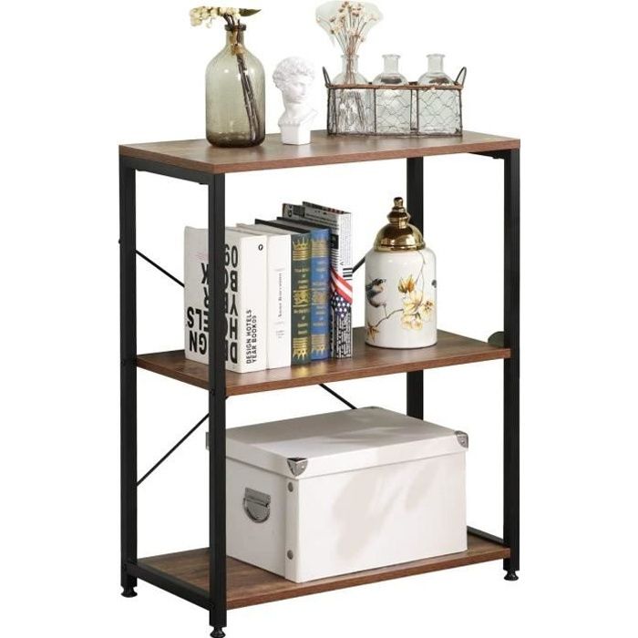 SogesHome-Table console style industriel-60x30cm-Table d’appoint-2 Étagères en treillis-Vintage
